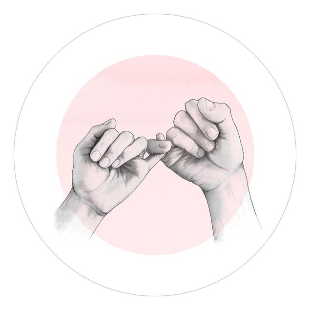 Self-adhesive round wallpaper - Illustration Hands Friendship Circle Pink White