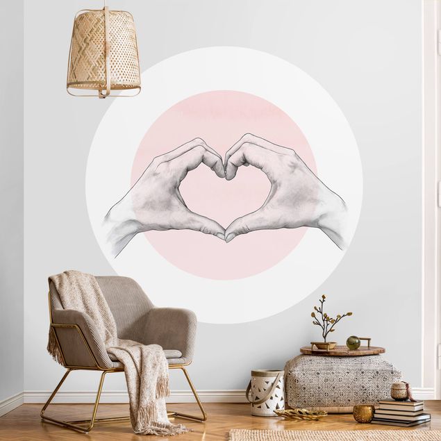 Wallpapers Illustration Heart Hands Circle Pink White