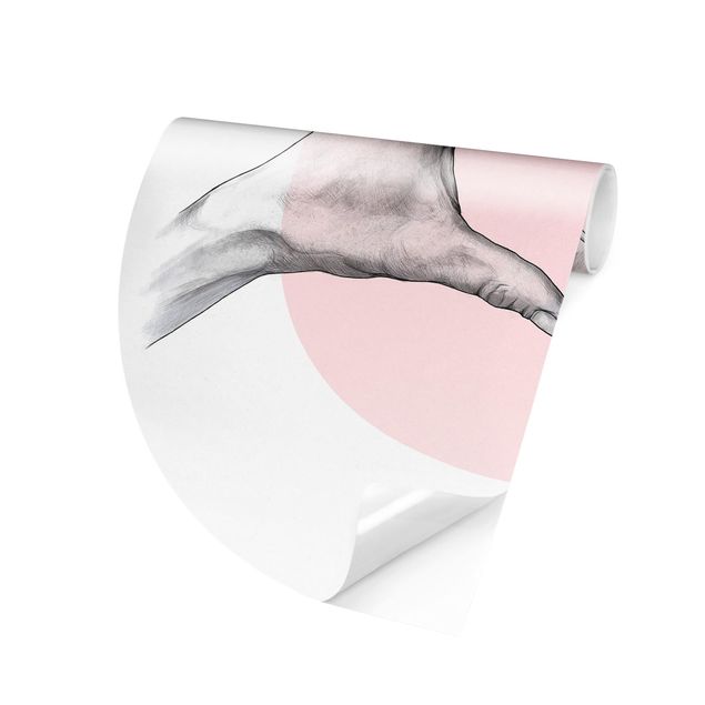 Self-adhesive round wallpaper - Illustration Heart Hands Circle Pink White