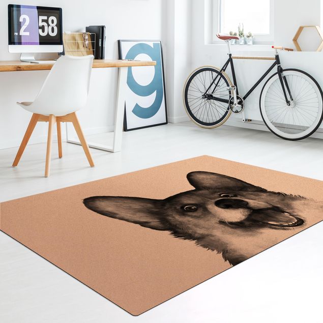 black and white floor mats Illustration Dog Corgi Black And White Painting