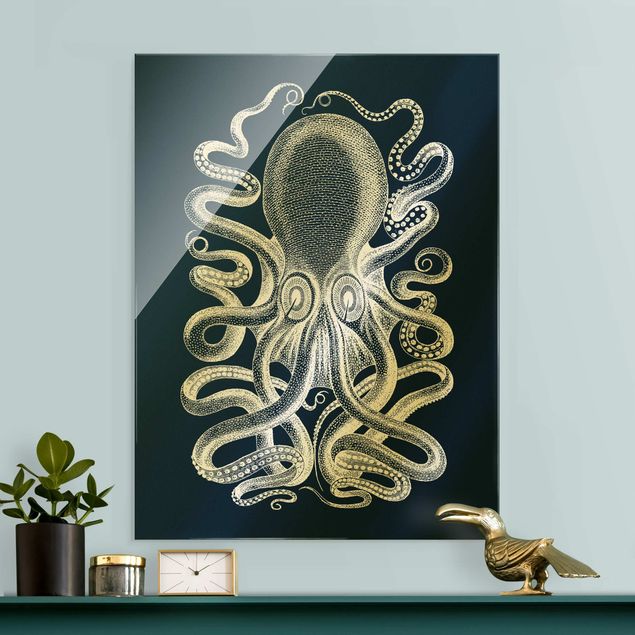 Glass print - Illustration Octopus On Blue - Portrait format