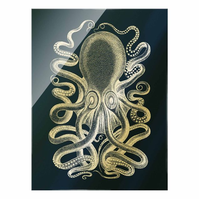 Glass print - Illustration Octopus On Blue - Portrait format