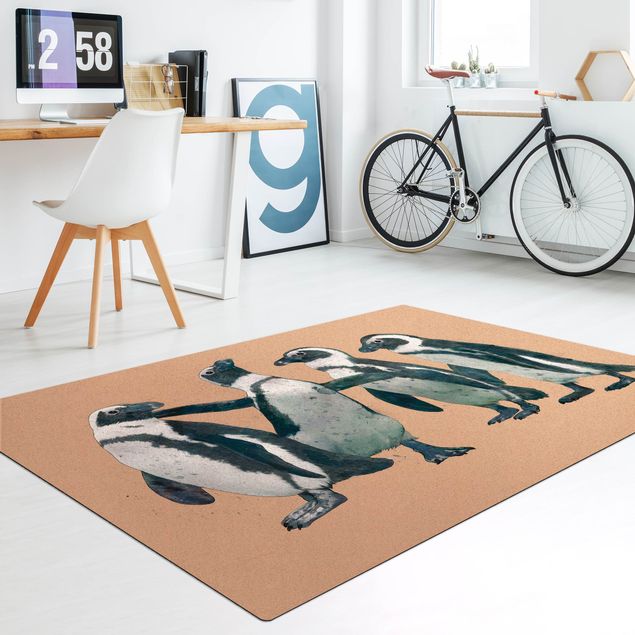 Black and white rugs Illustration Penguins Black And White Watercolour