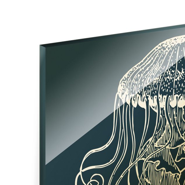 Glass print - Illustration Dancing Jellyfish On Black  - Portrait format