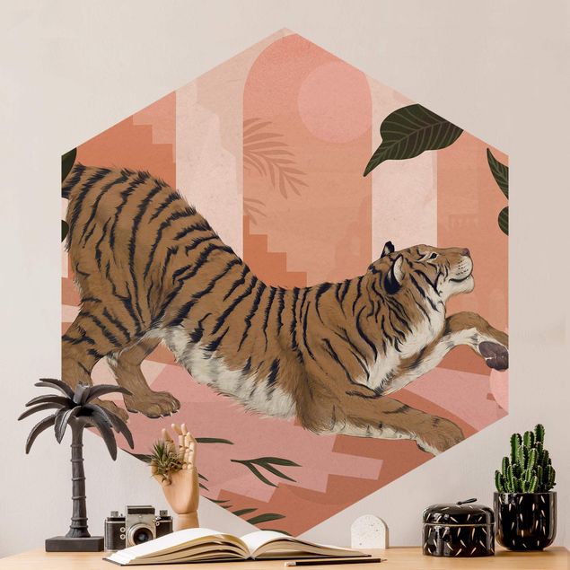 Wallpapers Illustration Tiger In Pastel Pink Painting