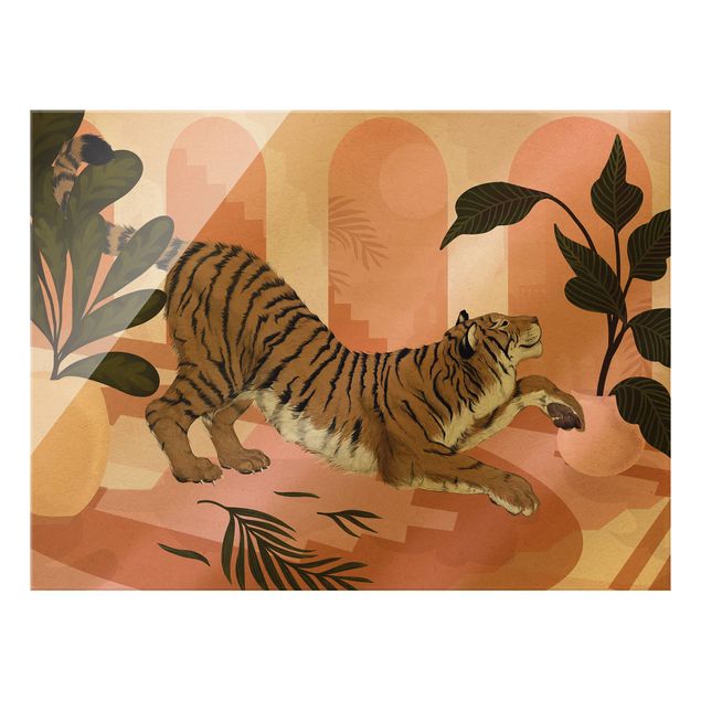 Glass print - Illustration Tiger In Pastel Pink Painting - Landscape format