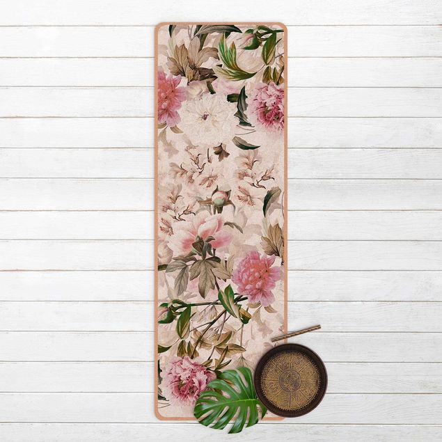 nature mats Illustrated Peonies In Light Pink