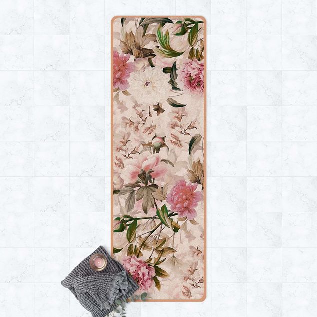 modern area rugs Illustrated Peonies In Light Pink