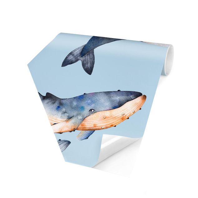 Self-adhesive hexagonal pattern wallpaper - Illustrated Whale In Watercolour