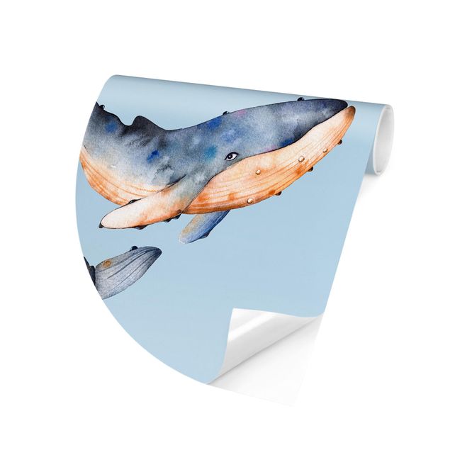 Self-adhesive round wallpaper - Illustrated Whale In Watercolour