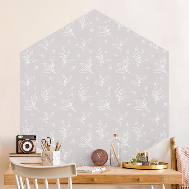 Wallpapers Illustrated Branches Pattern Beige