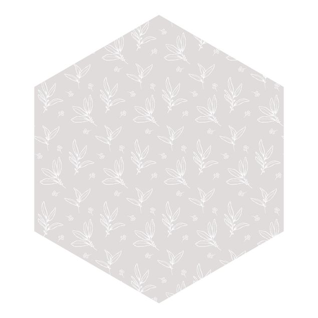 Self-adhesive hexagonal pattern wallpaper - Illustrated Branches Pattern Beige