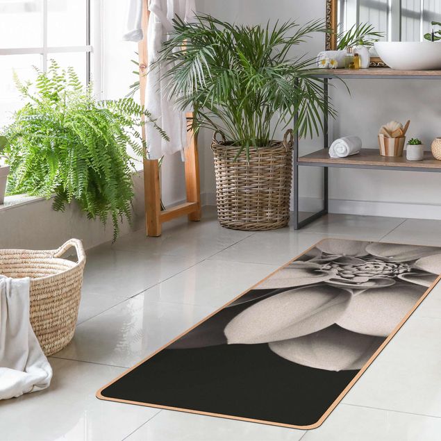 Yoga mat - In The Heart Of A Dahlia Black And White