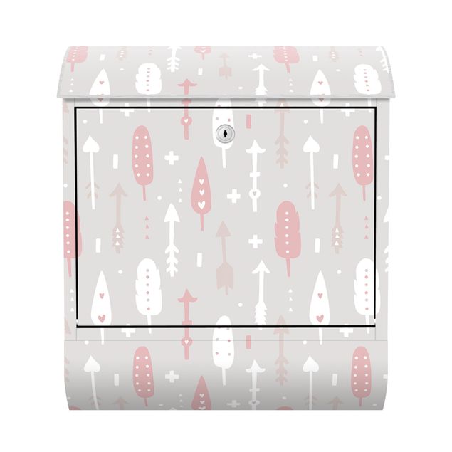 Letterbox - Tribal Arrows With Hearts Light PInk Grey