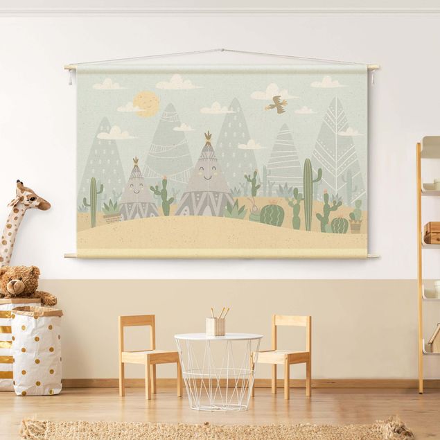 extra large wall tapestry Tepee with Cacti