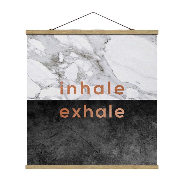 Fabric print with poster hangers - Inhale Exhale Copper And Marble - Square 1:1