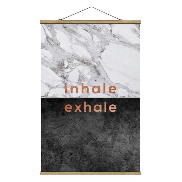 Fabric print with poster hangers - Inhale Exhale Copper And Marble - Portrait format 2:3