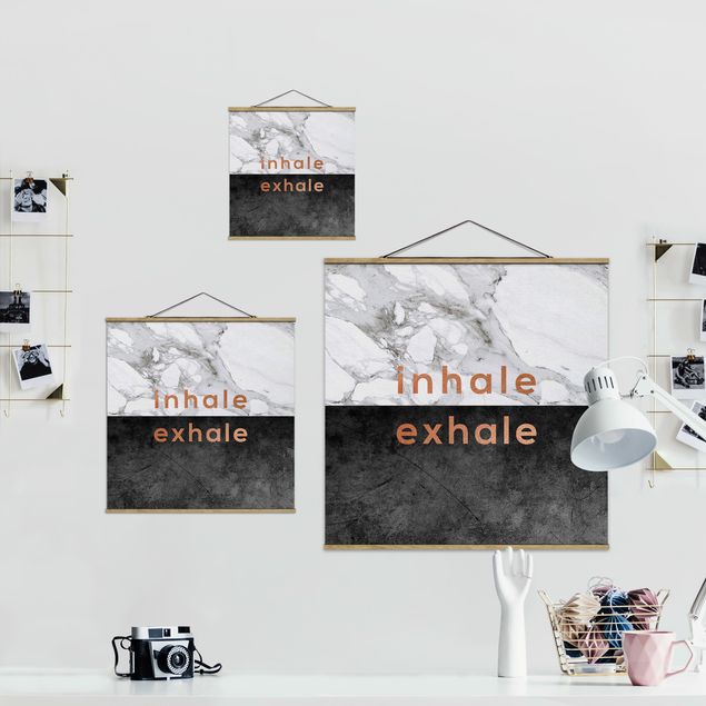 Fabric print with poster hangers - Inhale Exhale Copper And Marble - Square 1:1