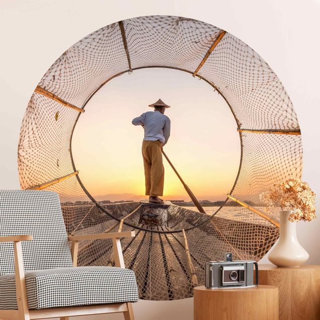 Self-adhesive round wallpaper - Intha Fischerman In The Morning