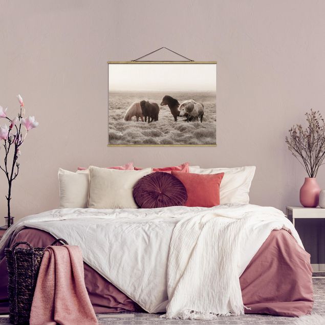 Fabric print with poster hangers - Wild Icelandic Horse - Landscape format 4:3