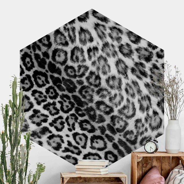 Self-adhesive hexagonal wall mural Jaguar Skin Black And White