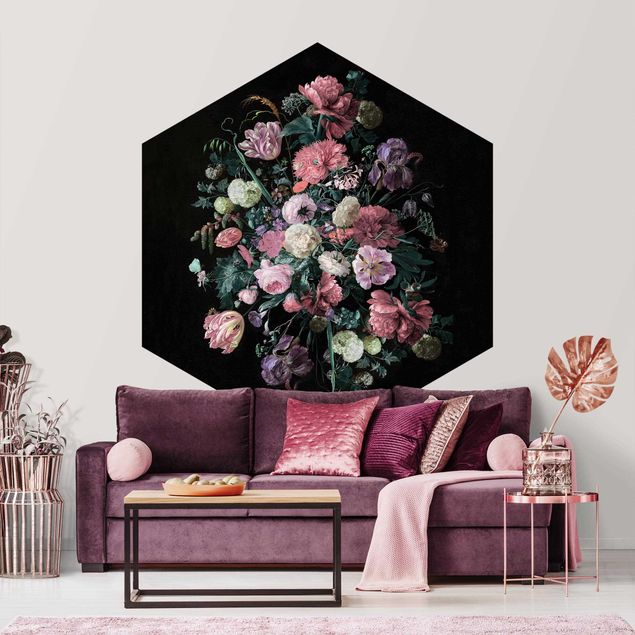 Self-adhesive hexagonal pattern wallpaper - Jan Davidsz De Heem - Dark Flower Bouquet