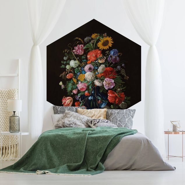 Self-adhesive hexagonal pattern wallpaper - Jan Davidsz De Heem - Glass Vase With Flowers