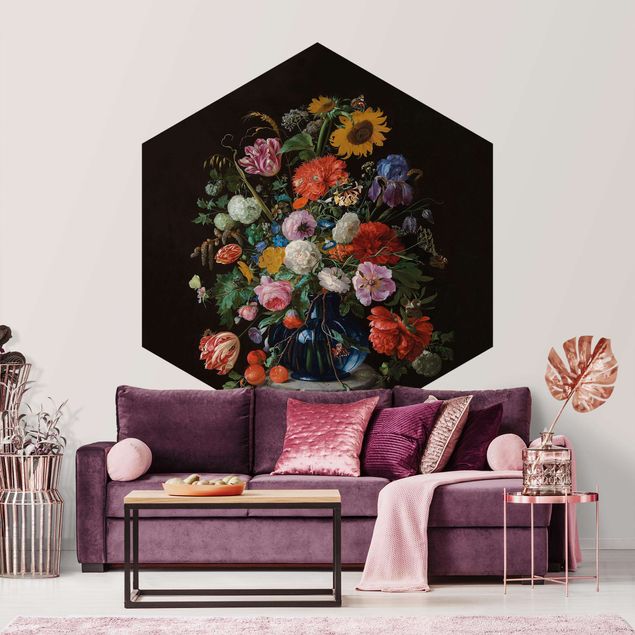 Self-adhesive hexagonal pattern wallpaper - Jan Davidsz De Heem - Glass Vase With Flowers