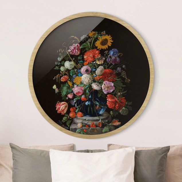 Framed prints round Jan Davidsz De Heem - Glass Vase With Flowers