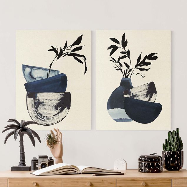 Print on canvas - Japandi Watercolour - Tableware With Branches