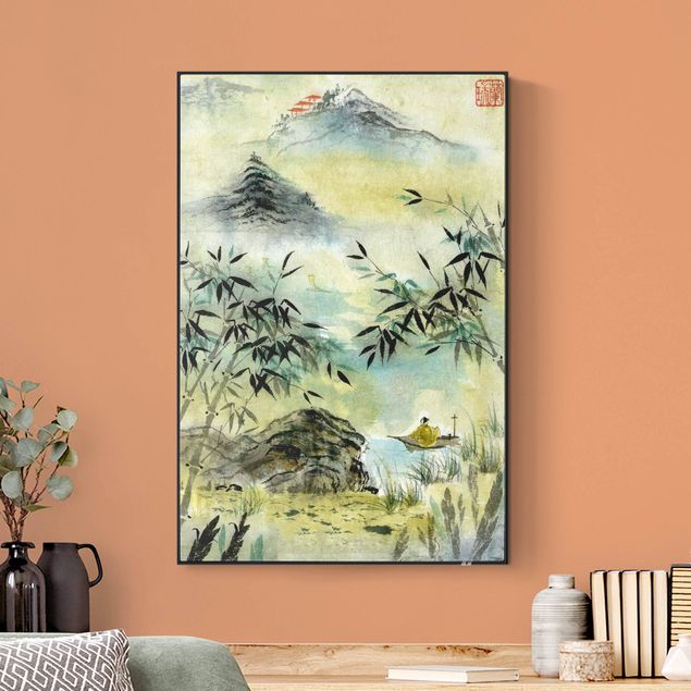 Print with acoustic tension frame system - Japanese Watercolour Drawing Bamboo Forest