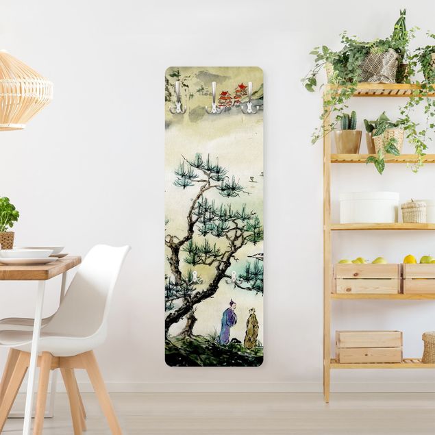 Coat rack - Japanese Watercolour Drawing Pine And Mountain Village