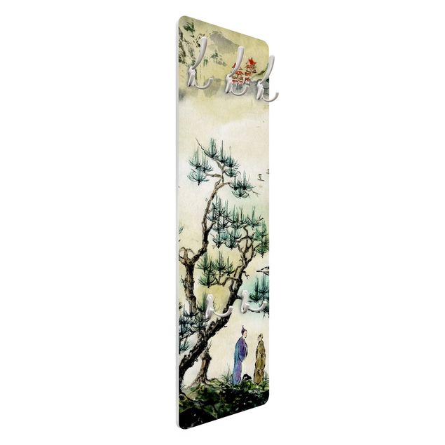 Coat rack - Japanese Watercolour Drawing Pine And Mountain Village