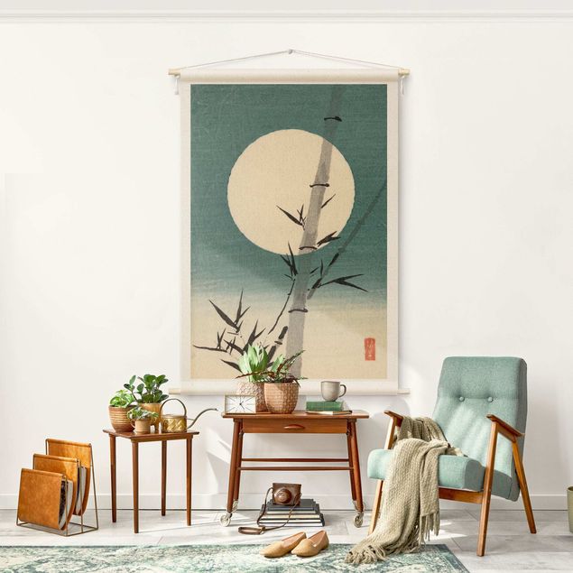 tapestry nature Japanese Drawing Bamboo And Moon