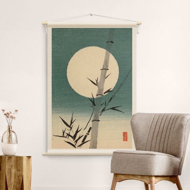 extra large tapestry Japanese Drawing Bamboo And Moon