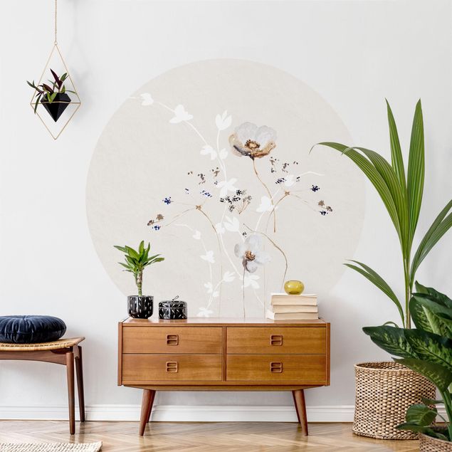 Self-adhesive round wallpaper - Japanese Ikebana