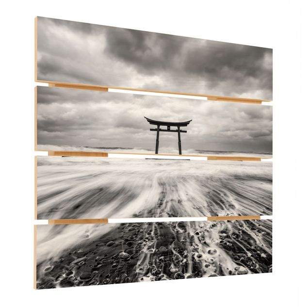 Print on wood - Japanese Torii In The Ocean