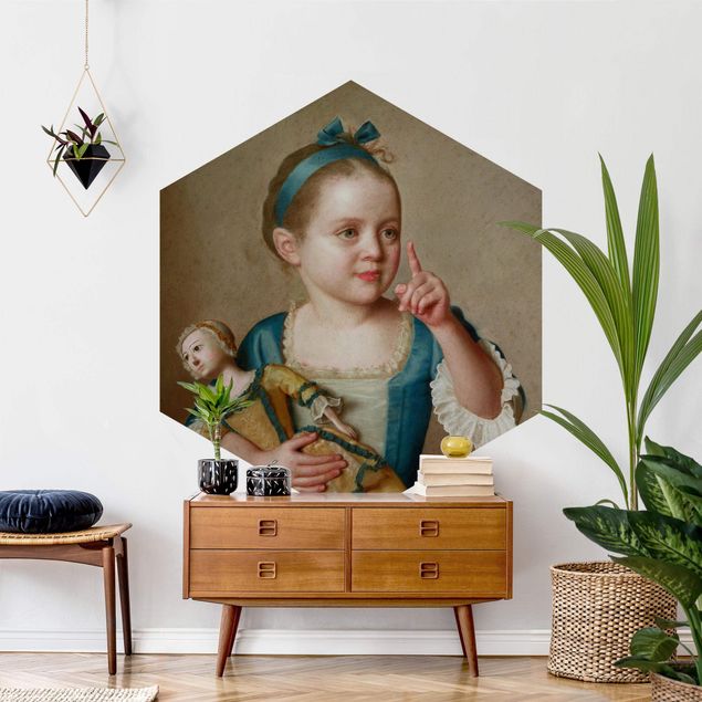 Self-adhesive hexagonal pattern wallpaper - Jean Etienne Liotard - Girl With Doll