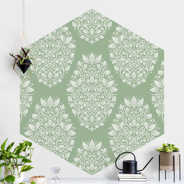 Hexagonal wallpapers Art Nouveau Pattern On Green