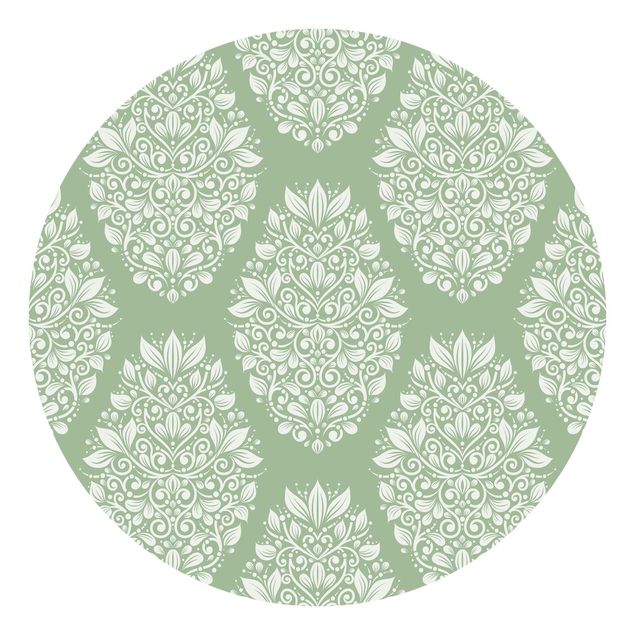 Self-adhesive round wallpaper - Art Nouveau Pattern On Green