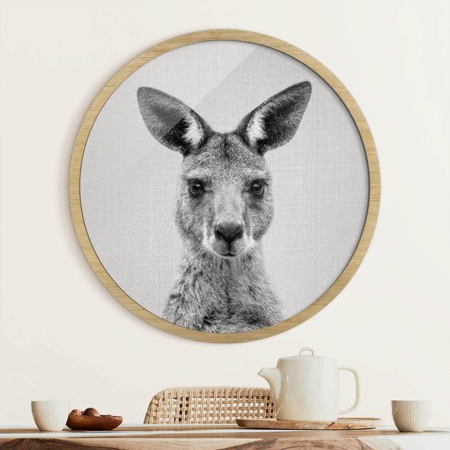 Framed prints round Kangaroo Knut Black And White