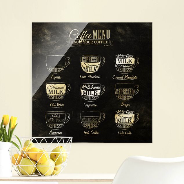 Glass print - Coffee Varieties Chalkboard