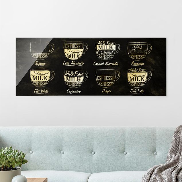 Glass print - Coffee Varieties Chalkboard - Panorama