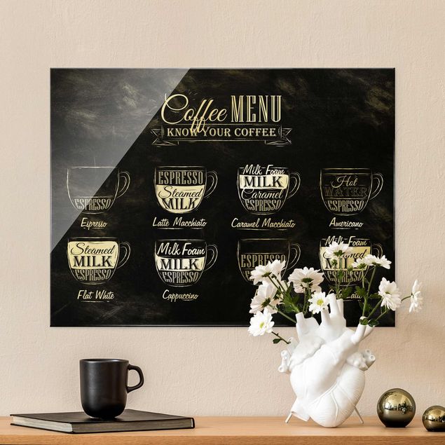 Glass print - Coffee Varieties Chalkboard - Landscape format