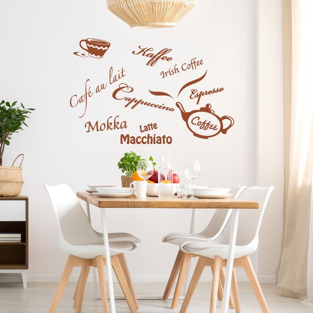Wall sticker - Types of Coffee with Coffee Pot