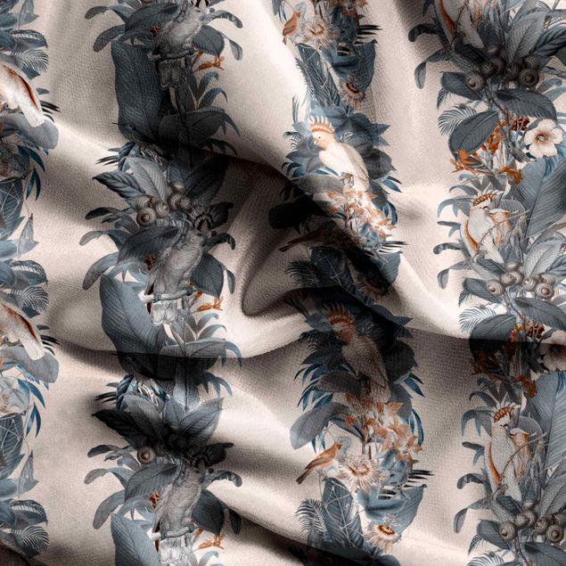 patterned drapes Cockatoo In Bluish Grey On Rosé