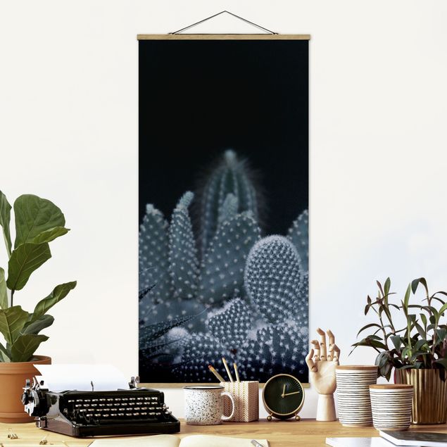 Fabric print with poster hangers - Familiy Of Cacti At Night - Portrait format 1:2