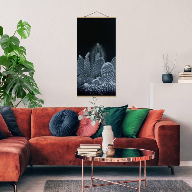 Fabric print with poster hangers - Familiy Of Cacti At Night - Portrait format 1:2