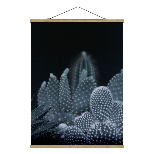 Fabric print with poster hangers - Familiy Of Cacti At Night - Portrait format 3:4