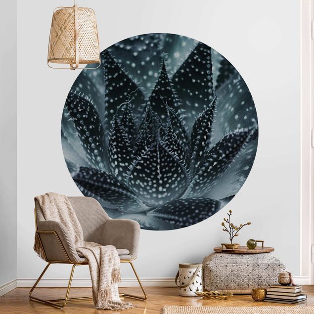 Self-adhesive round wallpaper - Cactus Drizzled With Starlight At Night